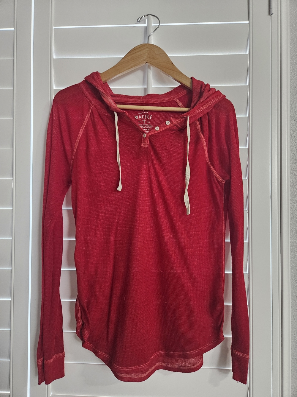American Eagle Outfitters Red Vintage Waffle-Knit Hooded Henley